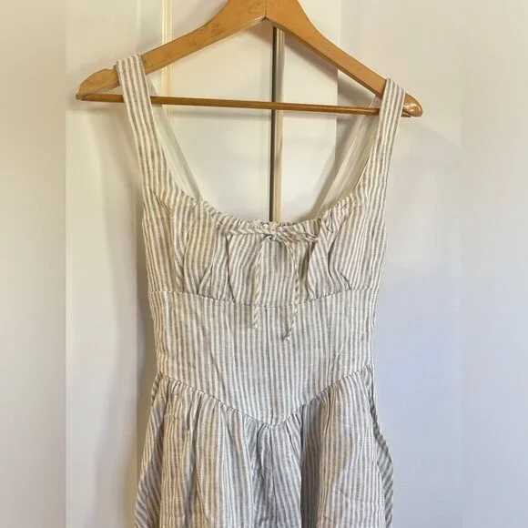 Reformation Balia Linen Midi Dress in Sandy Stripe | size 0 - Picture 6 of 10